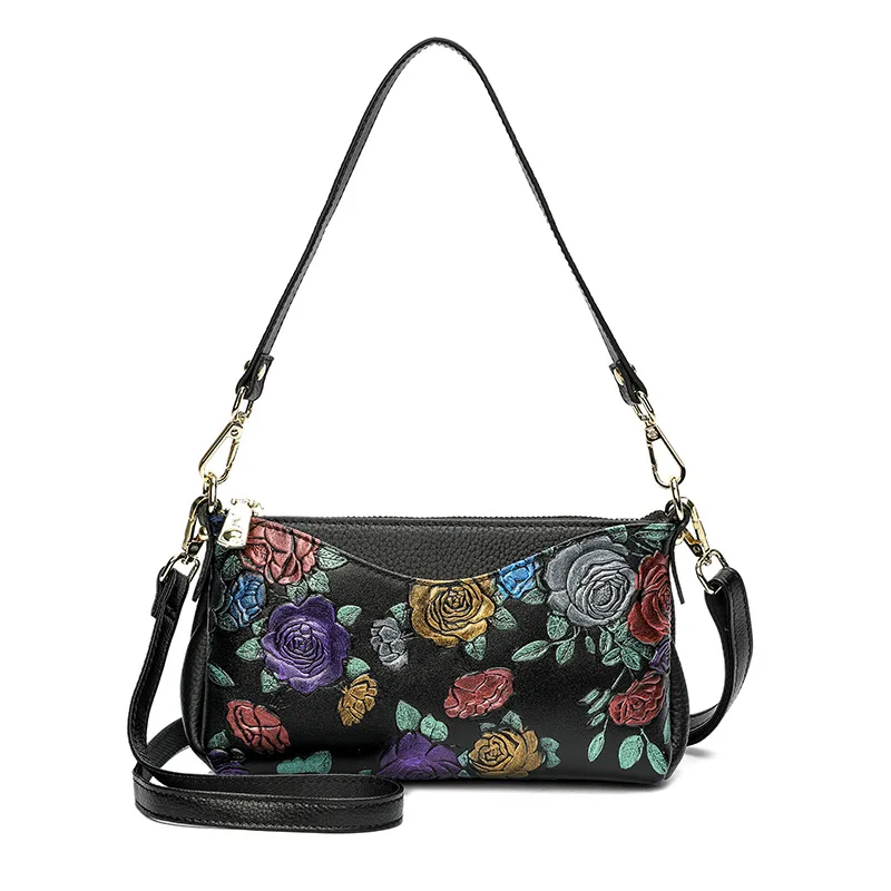 Сумки из натуральной кожи для женщин роскошные сумки женские сумки дизайнерские сумки на плечо Цветочные коровья кожа сумки - Цвет: colorful rosel bag