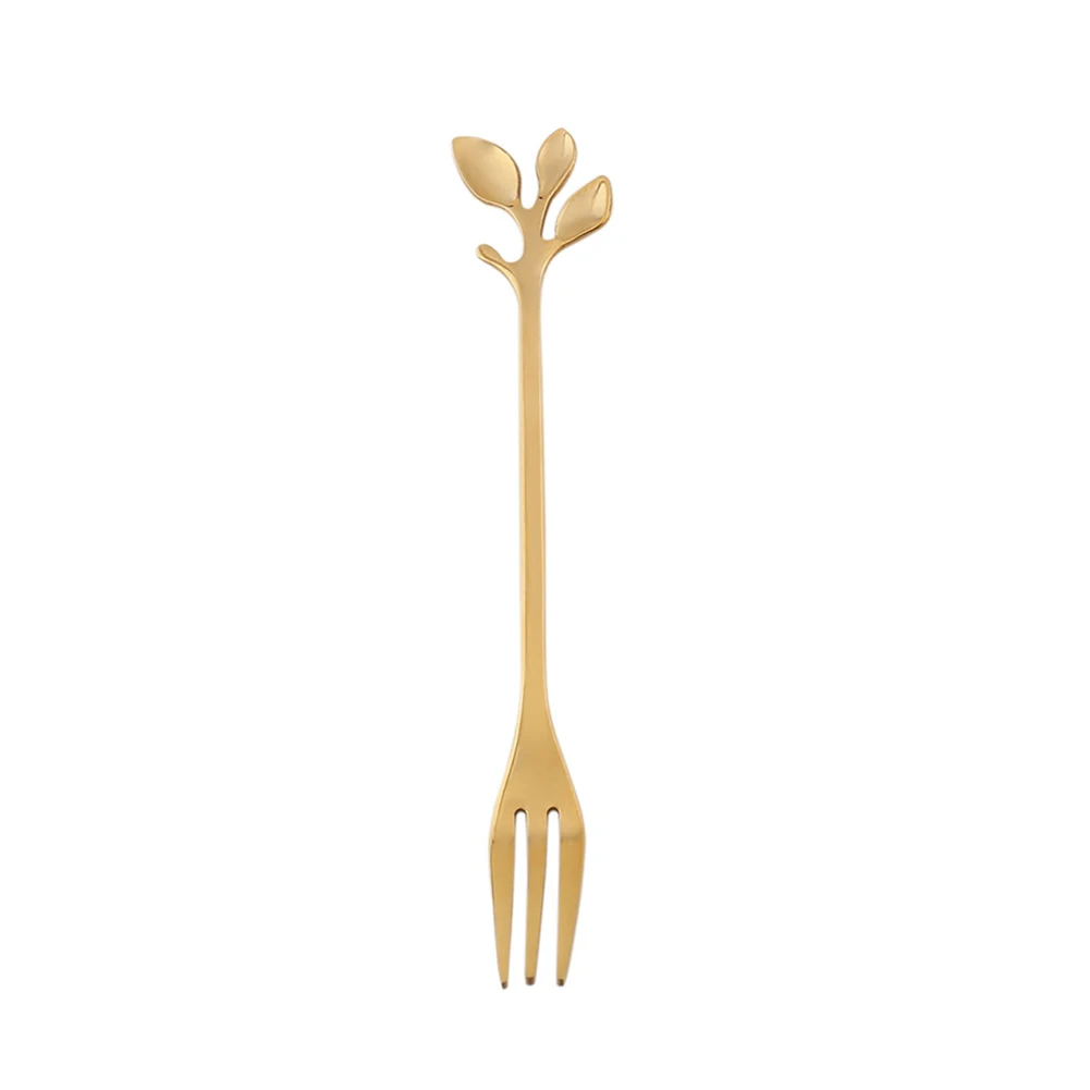 gold fork 1 шт. ложки в виде листьев из нержавеющей стали вилка кофейные чайные ложки десерт, мороженое торт DNJ998 - Color: gold fork