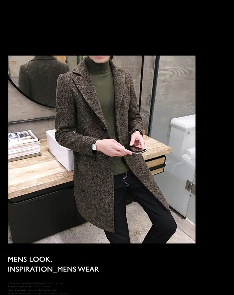 Windbreaker men's medium and long winter handsome new men's wool coat Korean version versatile cloth coat send scarf