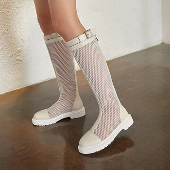 

Zpeer Knee High Boots Summer Boots Spring Newest Brand Genuine Leather Thick Heels Shoes Size 40 41 Shoes Woman