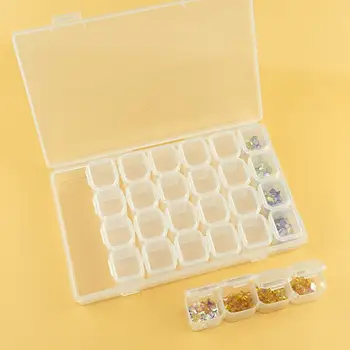 

Transparent 28 Compartment Nail Art Rhinestone Jewely Bead Case Cover Box Storage Container Jewely Organizer Jewelry Storage Box