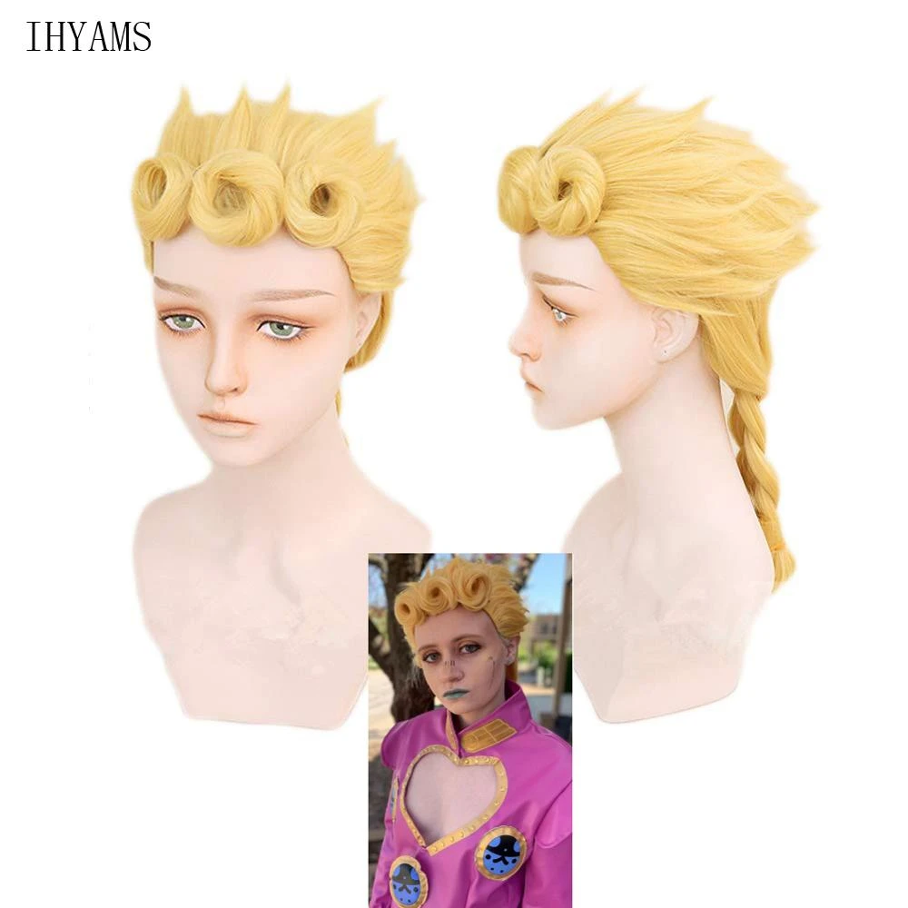 Cosplay JoJo's Bizarre Adventure Giorno Giovanna Golden Wig Cosplay Styled Hair Halloween Role Play GIOGIO + Free Wig Cap cosplay