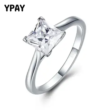 

YPAY Solid 925 Sterling Silver Rings for Women High Quality Princess Cut Clear Zircon Engagement Ring Wedding Jewelry YMR129