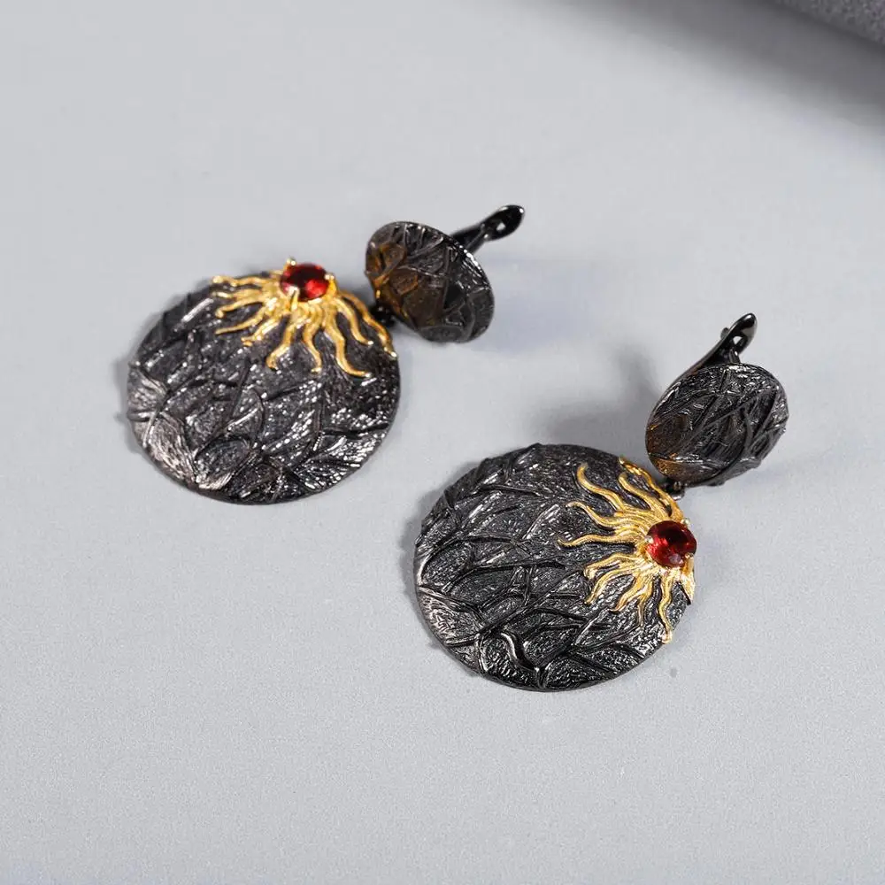 GEM'S балет 1.28Ct натуральный гранат ручной работы Драгоценный Камень Висячие серьги для женщин 925 пробы серебро Защита от солнца история ювелирные изделия