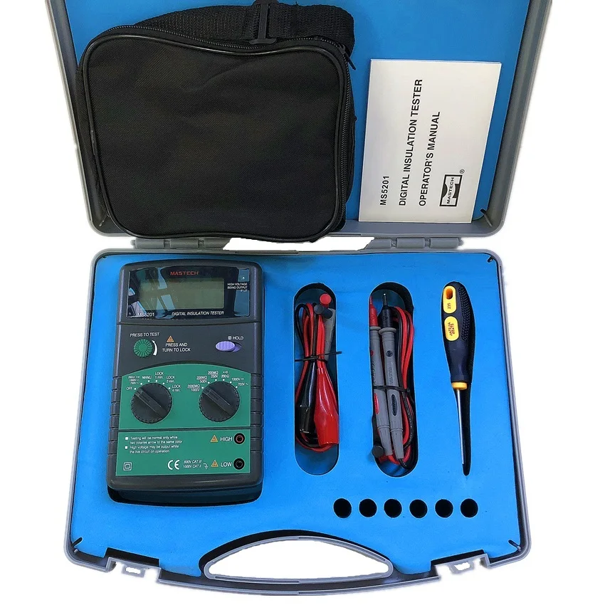 Mastech MS5201 Цифровой мультиметр 1999 отсчетов измеритель изоляции сопротивление AC/DC напряжение со звуком и световой сигнализацией