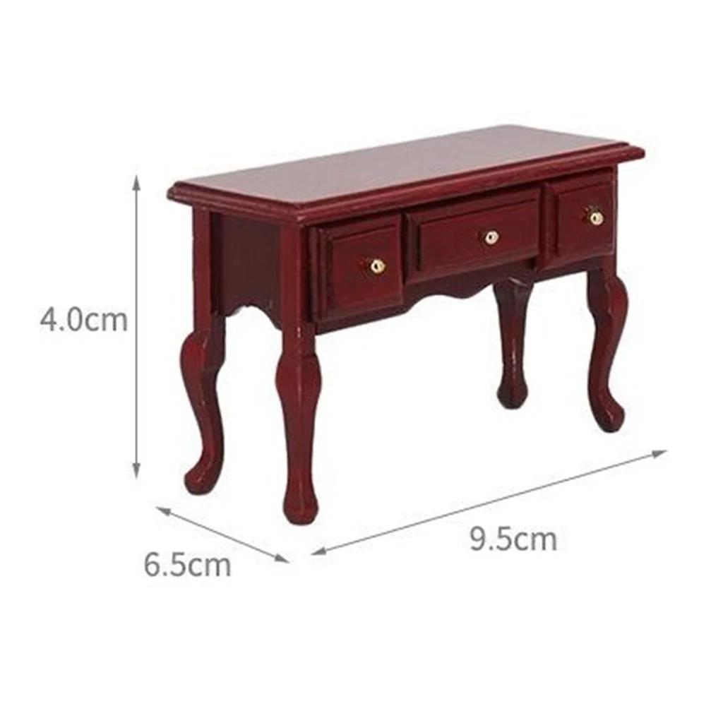1/12 Dollhouse Miniature Table Chair Cabinet Wooden Furniture Set (Wood Color)