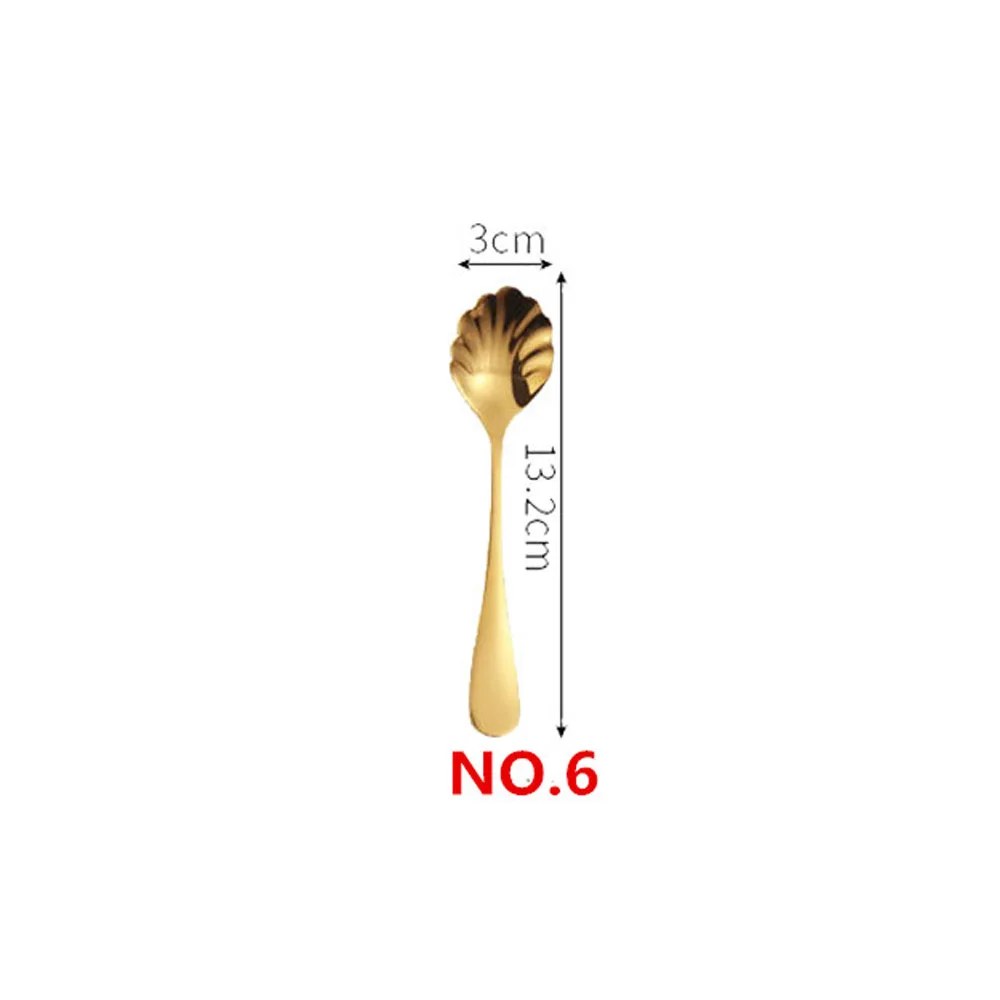 No.6 Sugar Spoon 1/5 комплектов, Нержавеющая сталь набор золотых столовых приборов Зеркало Посуда Золотой столовый Услуги совки Ножи вилка Кухня аксессуары - Цвет: No.6 Sugar Spoon