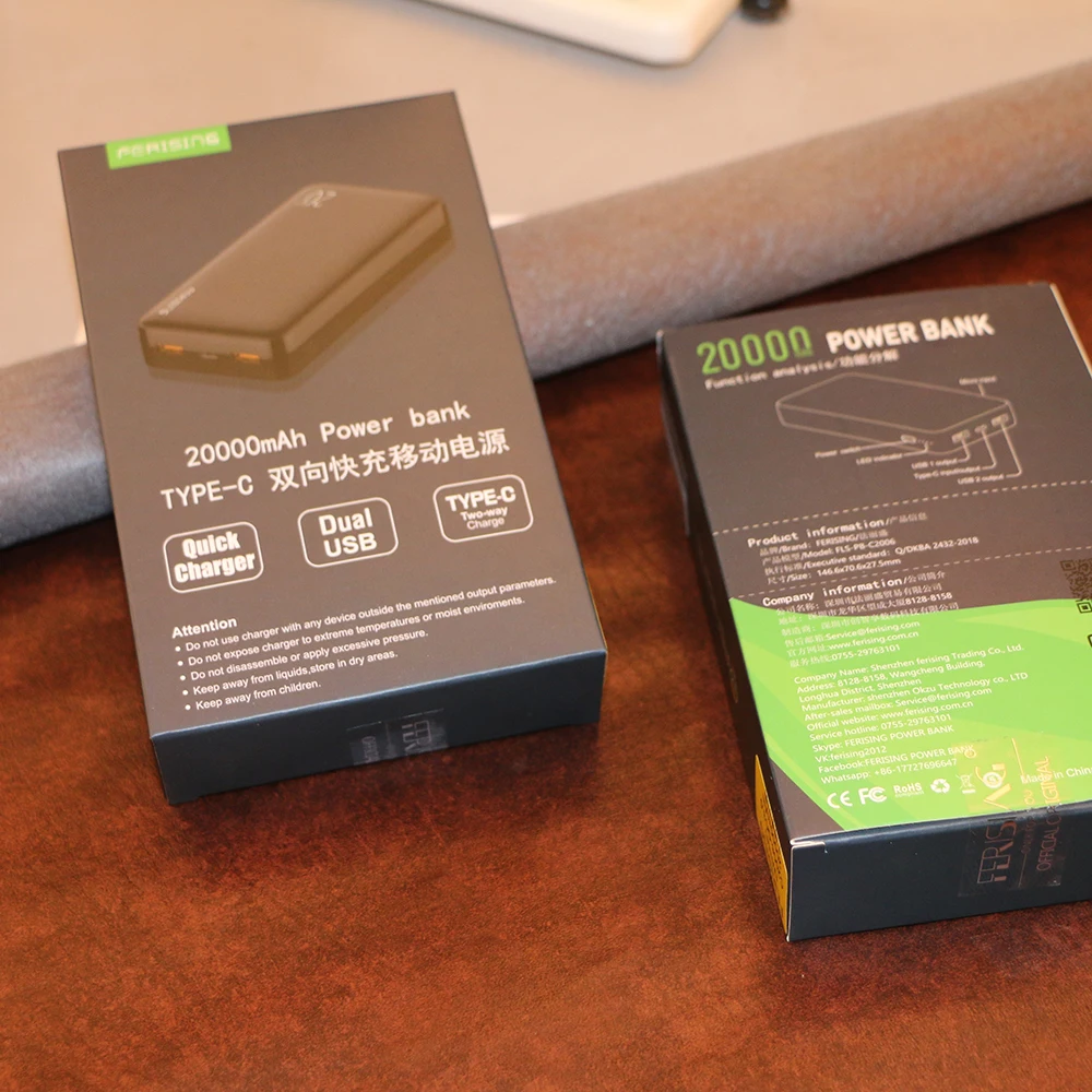 FERISING Power Bank 20000mAh Portable External Battery Charger QC PD 3.0 Poverbank for Xiaomi 20000 mah Fast Charging PowerBank