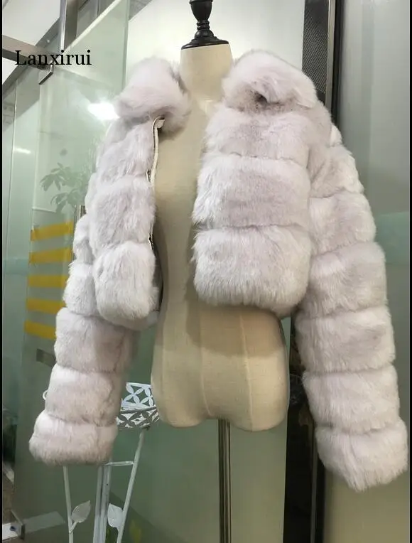 High Luxury Faux Fox Fur Jacket Women Fluffy Turn
