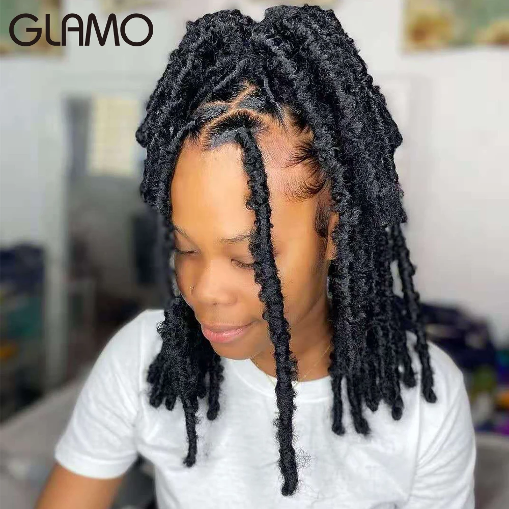 

GLAMO 12" Butterfly Locs Short Distressed Faux Locs Crochet Hair Pre looped Butterfly Bob Locs Pre-twisted Braids Hair