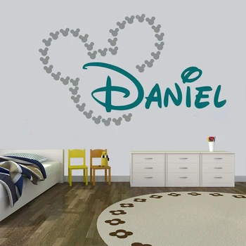 

Baby Name wall sticker Nursery Mickey Mouse Wall Decor Mickey Mouse Head with Boys Name Decal Vinyl Kids Room decoration HY93