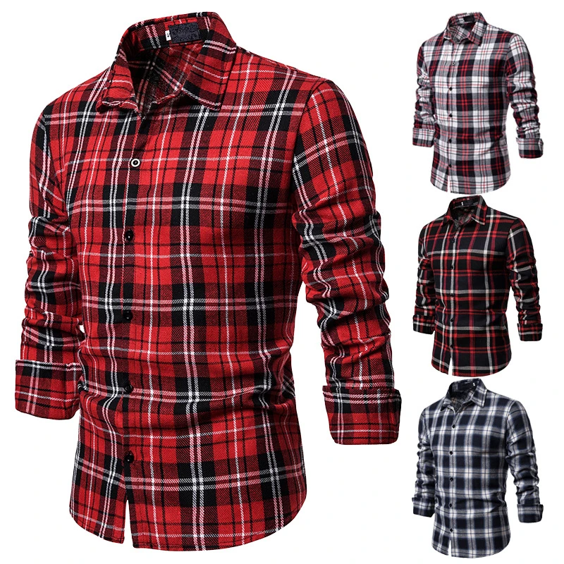 Camisa clásica cuadrada a la moda para hombre, diseño a juego, de manga larga con solapa, informal|Camisas informales| - AliExpress