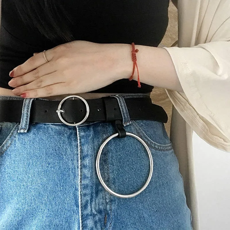 Hi-Tie женский двойной Rring Серебряная Пряжка джинсы дикие ремни для женщин мода студентов простой круглый ремень с пряжкой из искусственной кожи