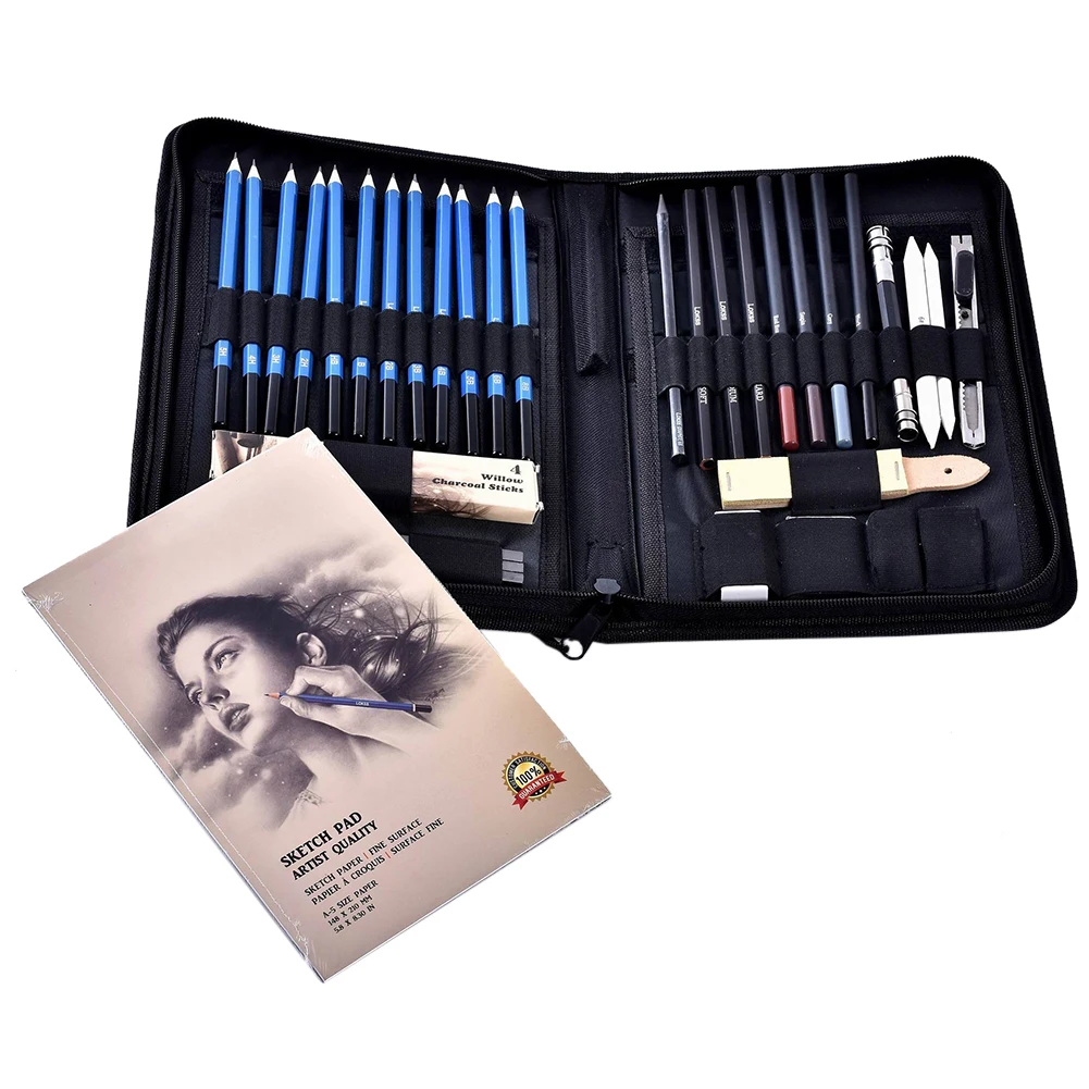 

40pcs Professional Sketching Drawing Pencils Kit Carry Bag Art Painting Tool Set Student Black for Drawing Sketching and Writing