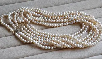 

6-7mm white pearl choker necklace gold clasp natural Freshwater PEARL Women Jewelry 43cm 17'' 35cm