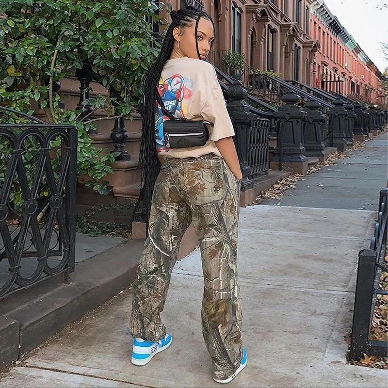 Women Streetwear Trousers Camo Leaf 