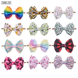 2021 New 6'' Double Layer Printing Hair Bows For Headband Girls Soft Elastic Nylon Hairband Baby Newborn Hair Accessories