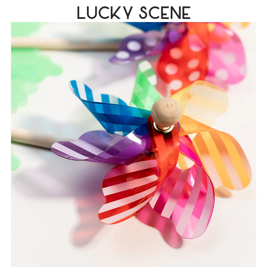 Children's Wooden Pole Windmill Colorful Plastic Toys Outdoor Decoration
