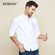 KUEGOU осень хлопок белая рубашка с вышивкой мужская повседневная приталенная рубашка с длинным рукавом на пуговицах для мужчин Модная блуза 6501