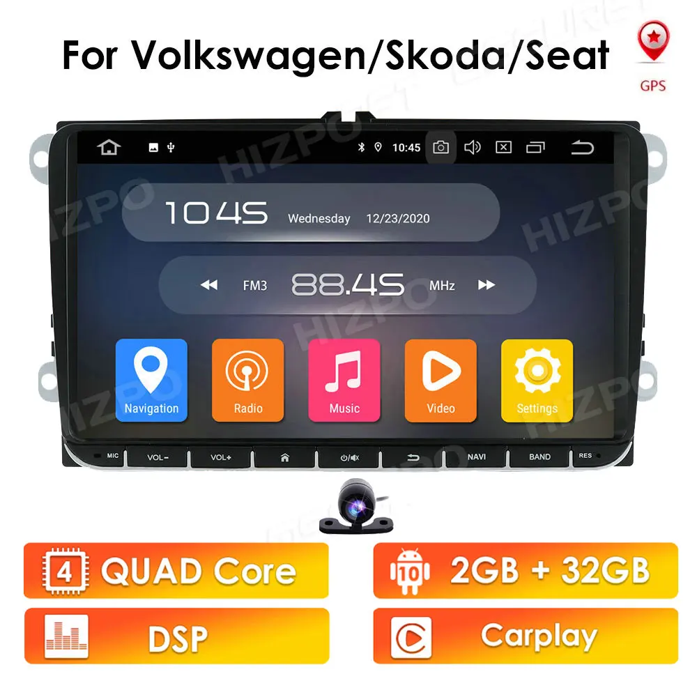 Автомобильный мультимедийный GPS навигатор Android 10 4 ядра 1024*600 для VW Volkswagen Skoda POLO GOLF 5