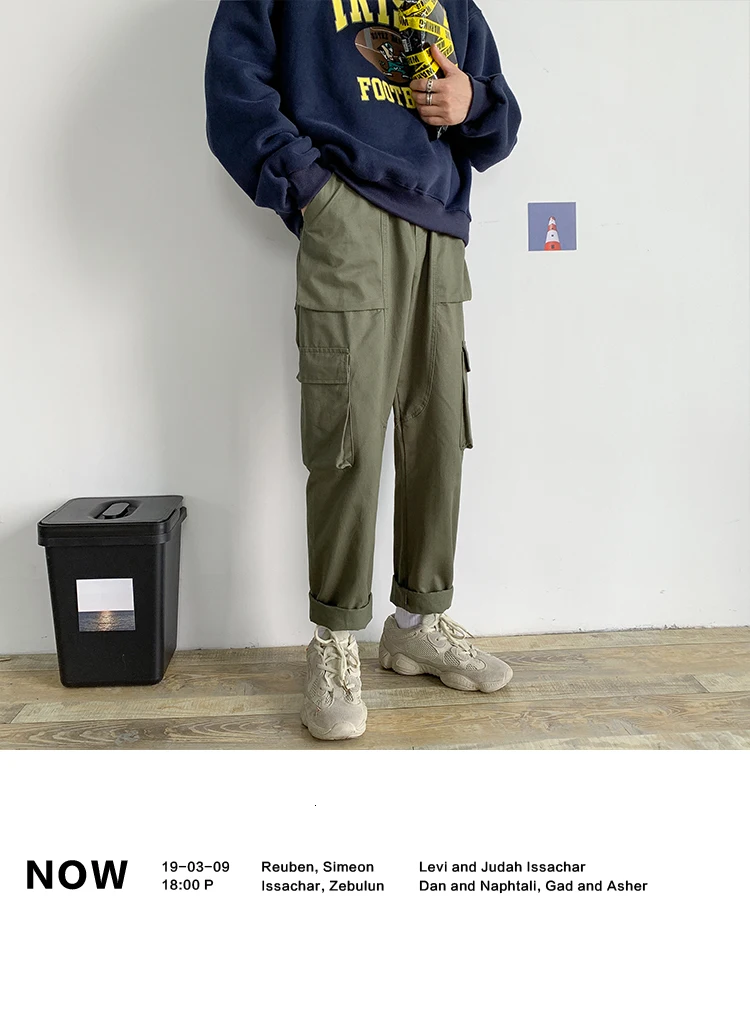 Cotton Overalls Men's Fashion Solid Color Multi-pocket Tooling Pants Men Streetwear Loose Hip Hop Straight Joggers Trousers Mens