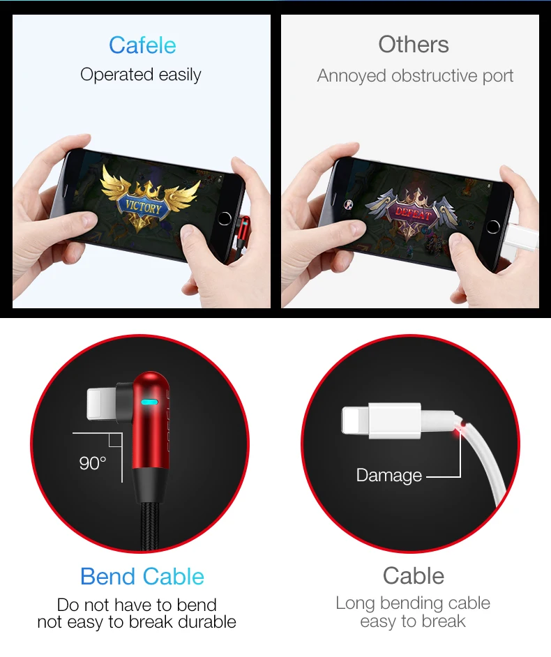 Светодиодный usb-кабель для iPhone X, Xr, Xs, Max, игровой usb-кабель для мобильного телефона, для iPhone 6, 7, 8, нейлоновый Плетеный зарядный кабель