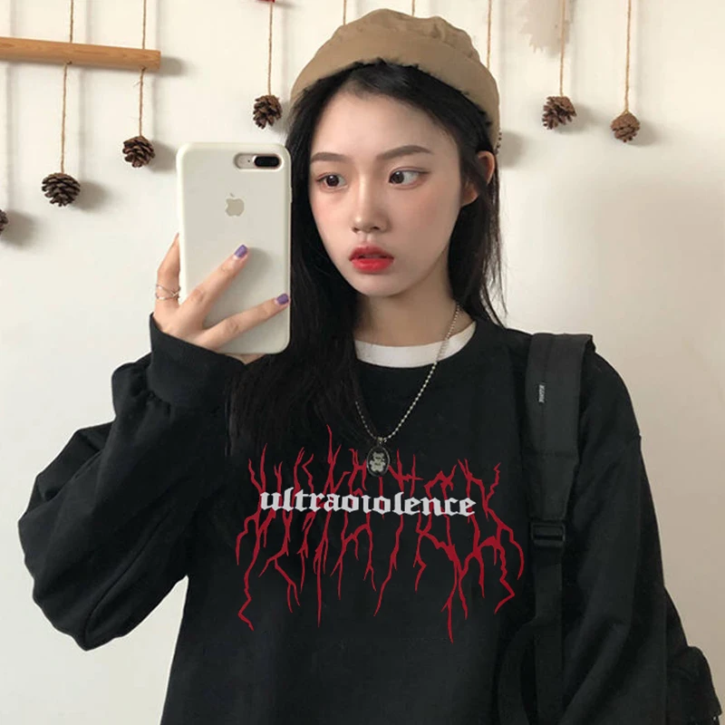 Готический Новый Зимний принт с надписью Vintgae Harajuku Ulzzang свободный бархатный
