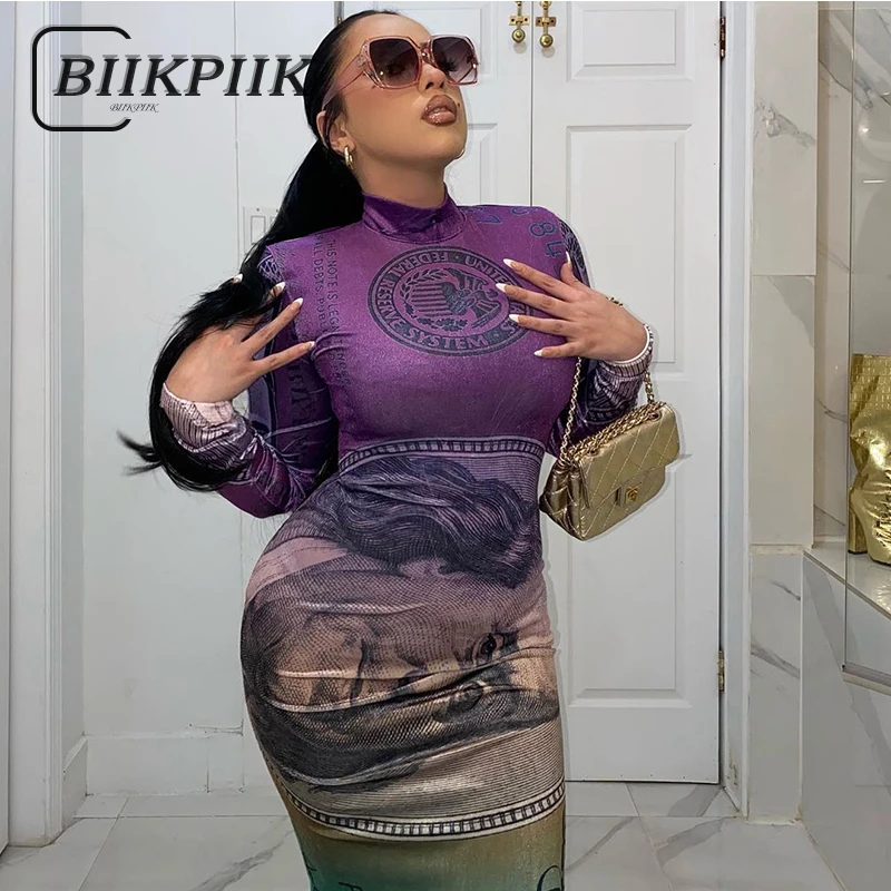 BIIKPIIK женские длинные облегающие платья с принтом повседневное уличное платье