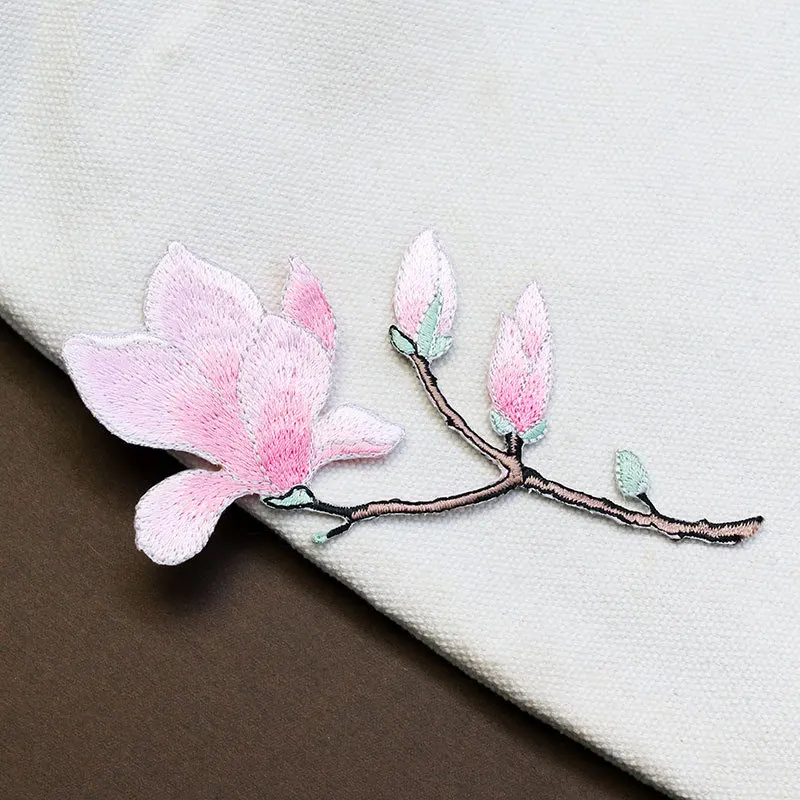 Magnolia-D-1 Свежий цветок магнолии маленькая ветка лист ткань украшение DIY Мода мешок одежда многоцветные патч клейкие наклейки для одежды - Цвет: Magnolia-D-1
