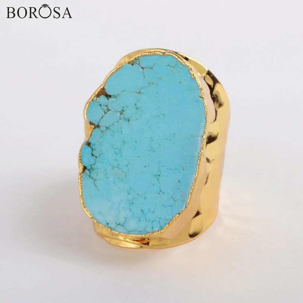BOROSA 5 шт. модное синее кольцо Howlite с золотым покрытием freeshapes женские кольца, бижутерия драгоценные камни Кольцо с полудрагоценным камнем G0208