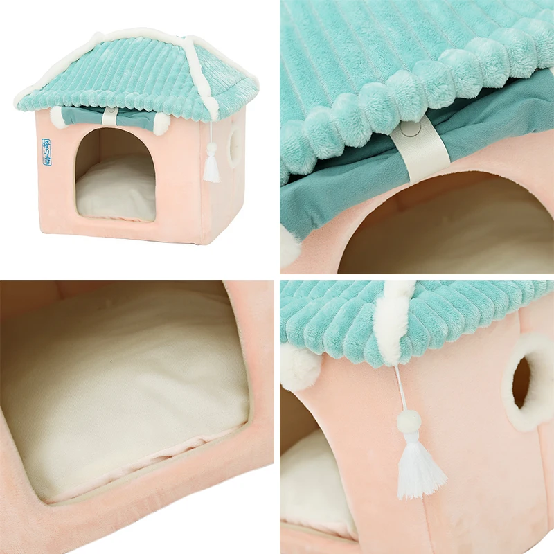 Hoopet Cute Fully Enclosed House For Cats Warmth Winter Pet House Super Soft Sleeping Bed For Puppy Cat House Suppliers images - 6