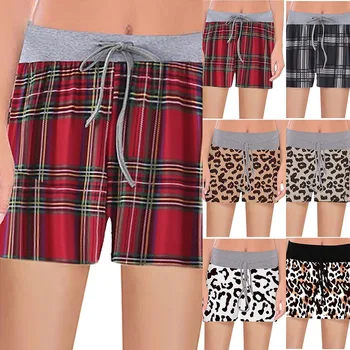 

Summer Womens Drawstring leopard shorts Comfy Stretch Leopard Print Drawstring Wide Leg Short Pants