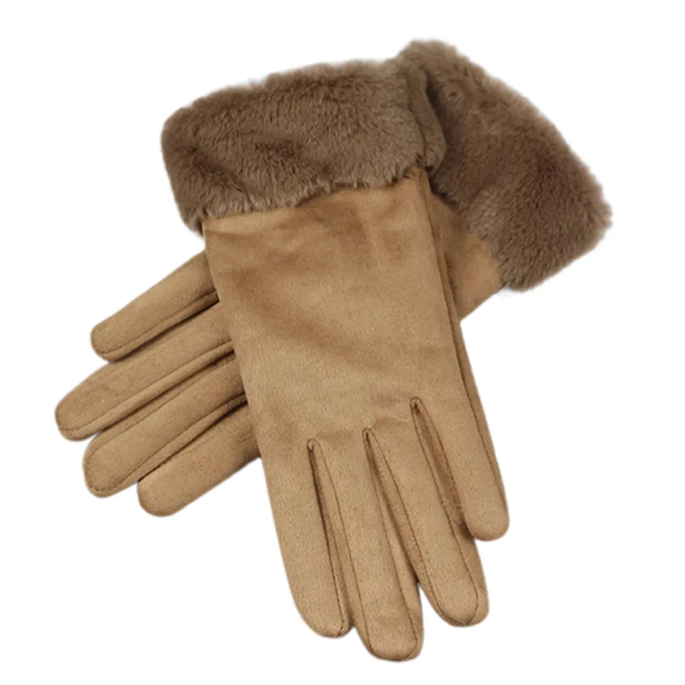 autumn Winter new Fashion Women Imitation Leather Gloves Autumn Winter Warm Fur Mittens High Quality Female Gloves hot#O10 - Цвет: Кофе