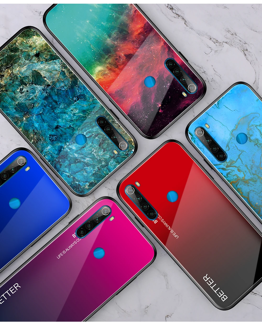 Gradient Tempered Glass Case on Redmi Note 8t Cover Sky Colorful Cases for Xiaomi Ksiomi Cc9 Pro Note 10 Not Note8t Note10 Coque