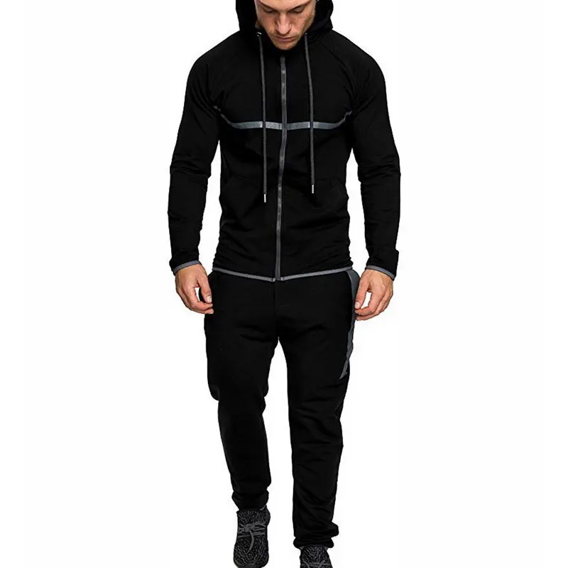 Black 02 Shujin Мужская Новая модная Толстовка спортивный костюм одежда для фитнеса одежда для бега Спортивная повседневная одежда соответствующий спортивный кардиган спортивные штаны - Цвет: Black 02