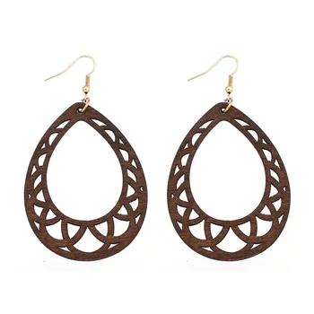 

Boho Style Hollow Waterdrop Wood Earrings Vintage Fashion Geometric Dangle Earrings for Women Simple Chic Party Jewelry Gift