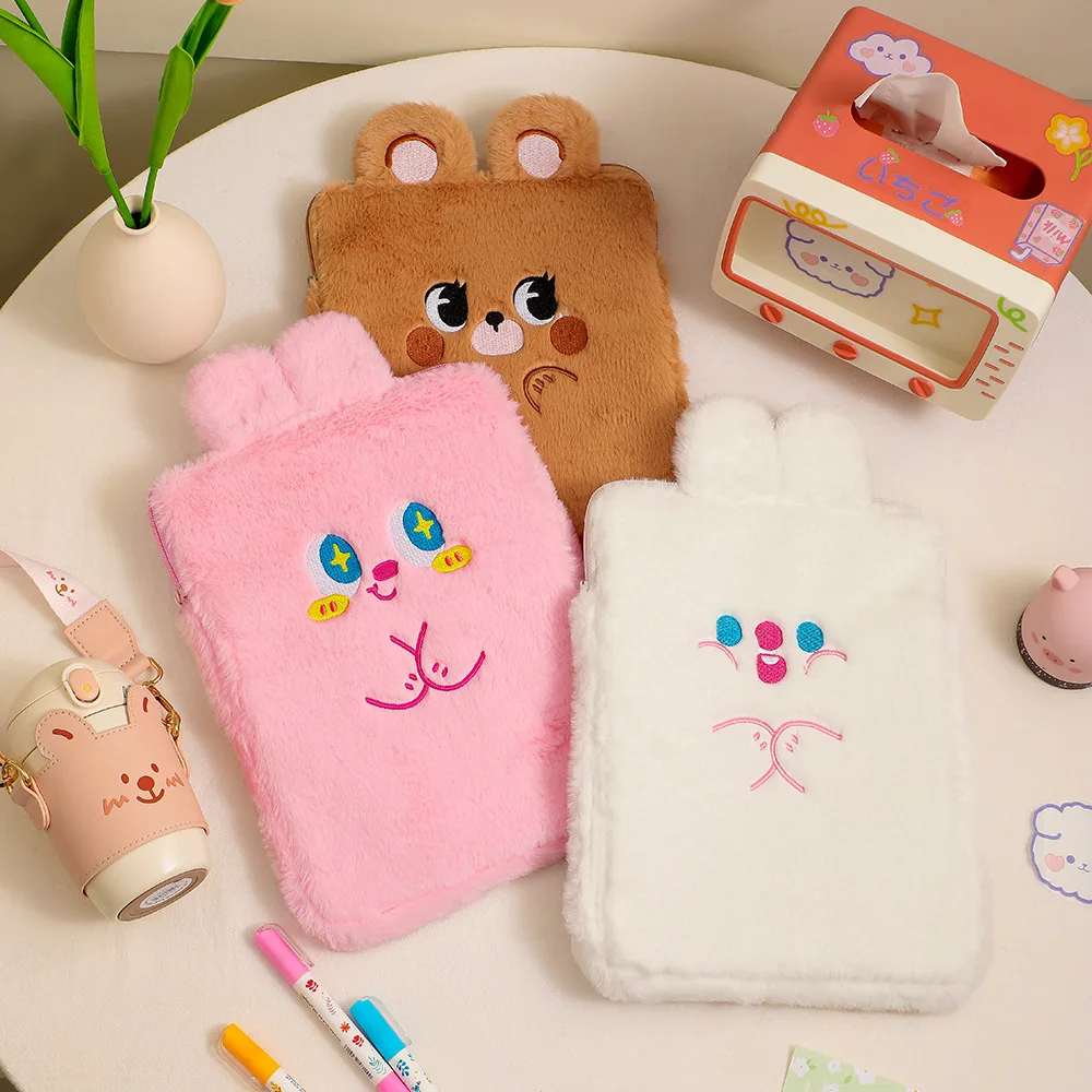 Flannel Bear Handbag Soft 10.5 11inch Mac Ipad Case Holder Cartoon Cotton Travel Business Ipad Case Purse Embroidery Cute Bag