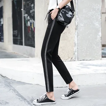 

2020 Summer New Fashion Korean Fashion Side Stripe Stitching Casual Pants Women Loose Large Size Harem Pants