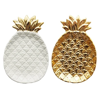 

2 Pcs Pineapple Ceramic Storage Tray Pineapple Jewelry Pallet Food Pallet Dry Fruit Plate Home Decoration Plate, 1 Pcs White & 1