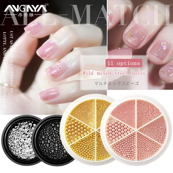 

ANGNYA 6 Grid Nail Rhinestone Glitter Small Irregular Metal Beads Pearl for Nail Art 3D Decoration Stone In Wheel DIY Nail Tips