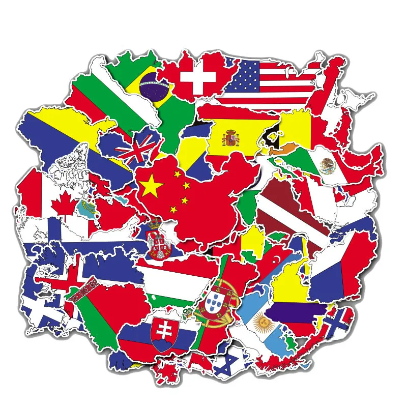 50 Pcs National Flags Stickers Toys for Children Countries Map Travel Sticker to DIY Scrapbooking Suitcase Laptop Car Motorcycle