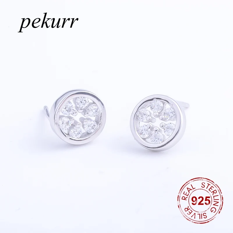 Pekurr 100% 925 пробы серебряные большие круглые циркониевые серьги-гвоздики для