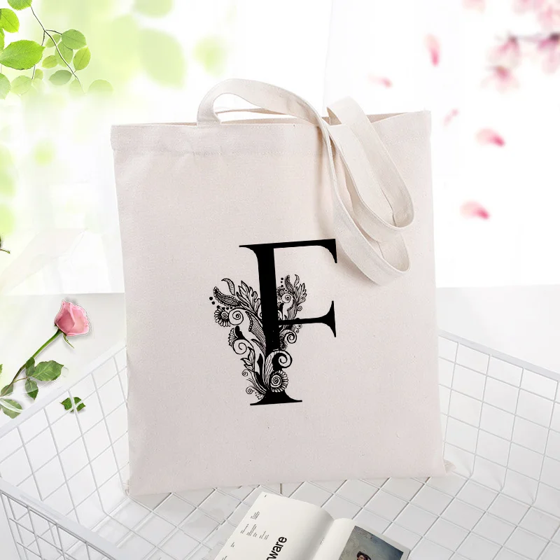 Холщовая Сумка с буквенным принтом, художественная сумка для покупок с алфавитом, сумка для ежедневного использования текста DIY с логотипом на заказ, Экологичная многоразовая сумка