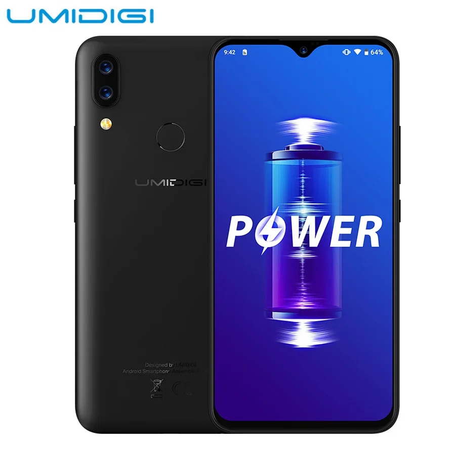 Смартфон UMIDIGI POWER 4G 6 3 дюймов Android 9 0 Helio P35 Восьмиядерный 4 Гб ОЗУ 64 ПЗУ 16 МП
