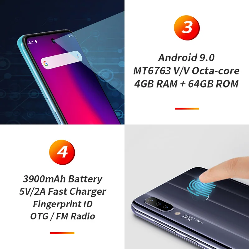 HOMTOM P30 pro тройной задней Камера мобильный телефон 4 ГБ 64 4000 мАч 6 41 &quotудар с
