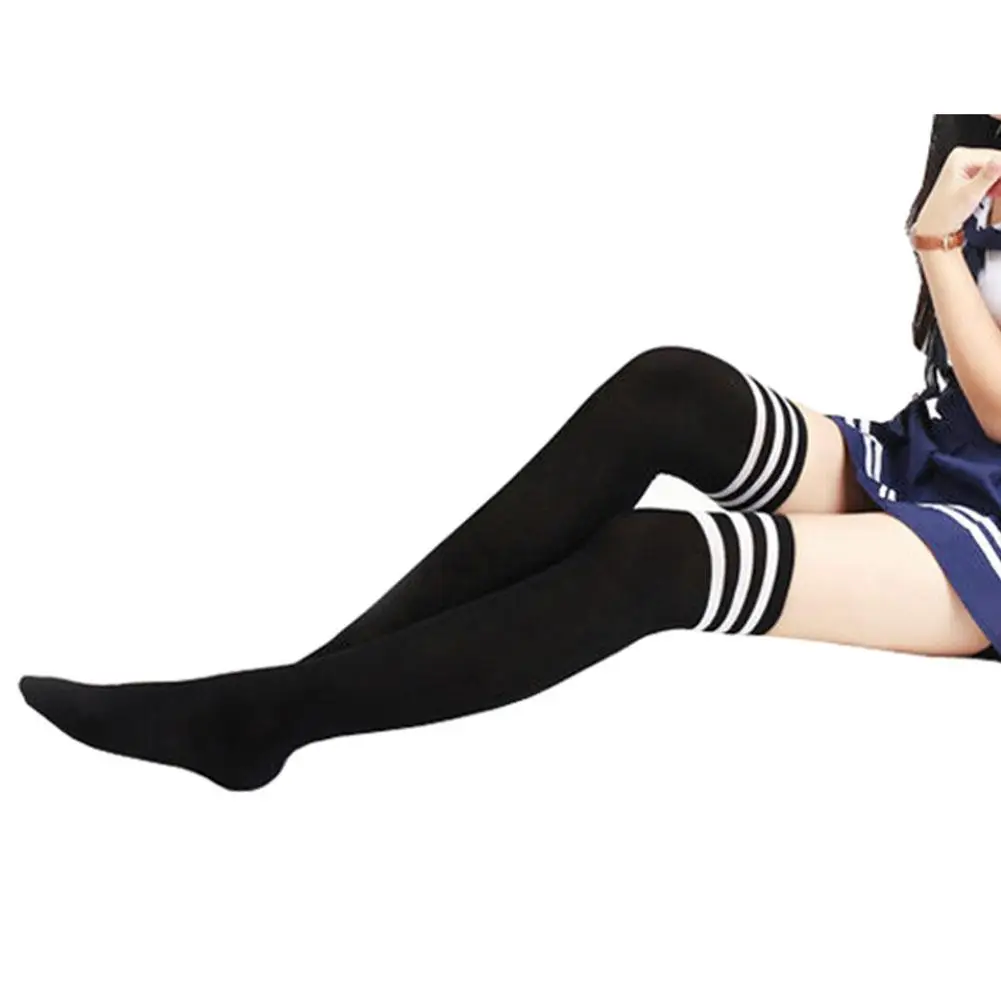 

Cotton Stripe Stockings Girls Korean Casual Thigh High Knee Socks Womens Long Socks Erotic Clothing