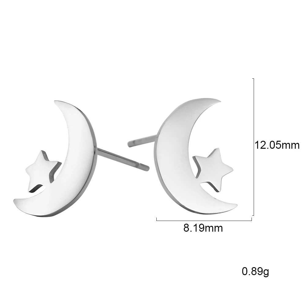 Серьги-гвоздики с пентаграммой в форме Луны, звезды, нержавеющая сталь, маленькие серьги, серебро/золото, милые женские серьги, ювелирное изделие, подарок - Окраска металла: Silver