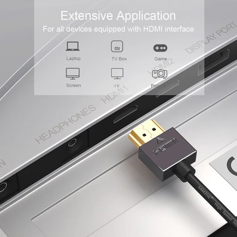 SAMZHE Кабель HDMI 4 К HDMI2.0 кабель тонкий Поддержка 3D Ethernet для HDTV ноутбук PS4 0.5 м 1 1.5 2 3 5