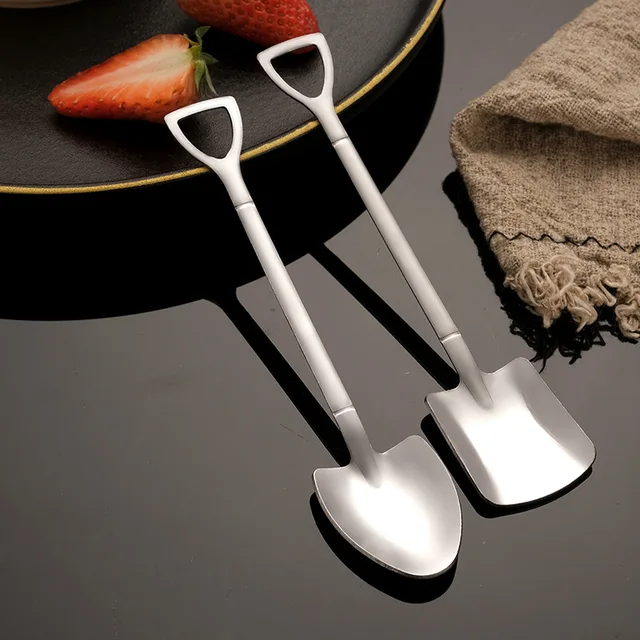 1 Darab Rozsdamentes Acél Lapáttalkonnál Teáskanál Konyhai Eszköz Tartozékok Ezüst Arany Desszert Gyümölcs Kanál Karácsonyi Ajándék - Image 3