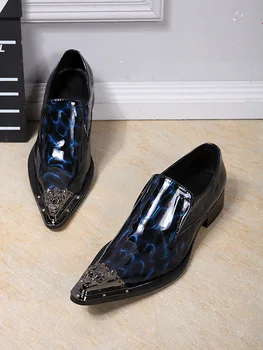 

Shoes Toe Casual British Style Chaussure Homme Cuir Loafers Pointed Metal Cow Leather Genuine Leather Full Grain Leather Male